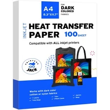 Printers Jack Iron-On Heat Transfer Paper for Dark Fabric 100 Pack 8.3"x11.7"...