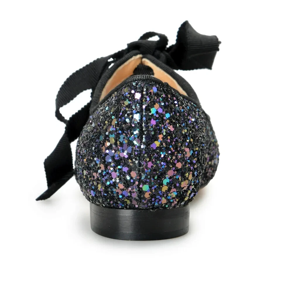 Flats Shoes Charlotte Olympia Girls INCY OLIVIA Midnight Glitter Leather Ballet - Image 3 of 4