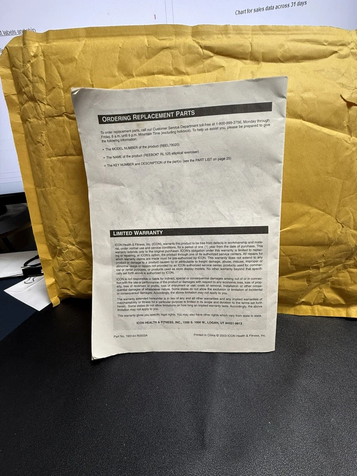 Reebok Elliptical Machine RL 525 - User Owners Manual ONLY - Image 2 of 2