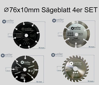 WELLER WERKZEUGE Trennscheiben Set Ø76mm x 10mm für Akku Winkelschleifer 10,8V 12V Stein/Holz/Alu