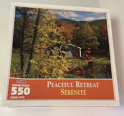 Sealed 1999 Hoyle 550 Pc Jigsaw Puzzle Peaceful Retreat - 18x24 - NH Water Wheel