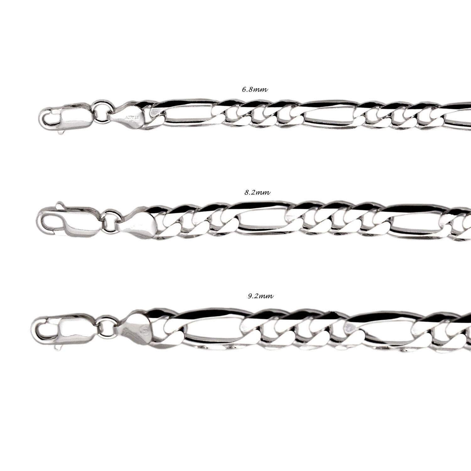 .925 Sterling Silver Figaro Link Chain Men's Women 6.8mm-9.2mm Necklace 16