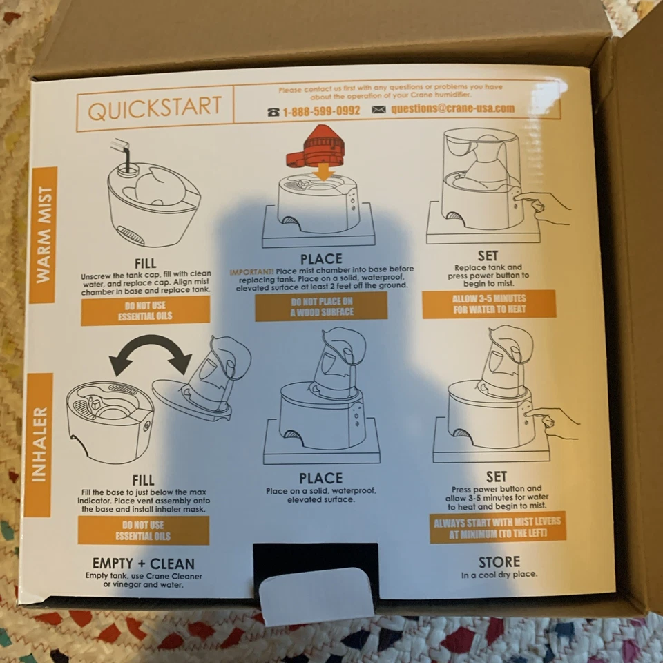 Humidifier Crane USA Classic 0.5 Gal-Warm Mist Ultrasonic Tabletop  - White/Blue - Image 2 of 2