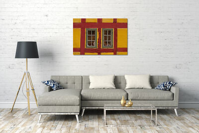 Tableau Déco Toile Imprimée Motif Fenêtre Avec Contrôle Jaune Et Rouge - Prêt à Accrocher - Neuf