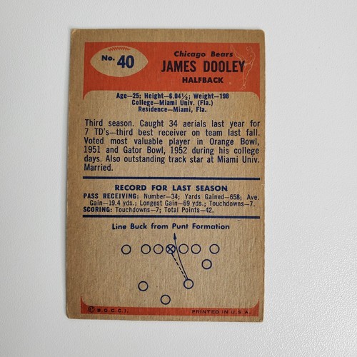 1955 Bowman James Dooley #40 - Chicago Bears - Vintage - Picture 2 of 2