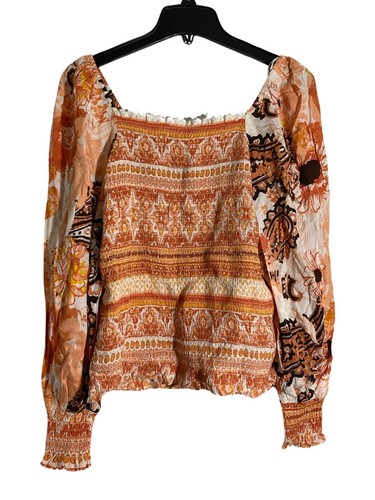 Cato's Herbst orange braun gerafft Boho Blumen Damen Top Gr. M - Bild 1 von 9