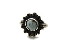 Blue Stone Inlay Flower Ring Silver Tone
