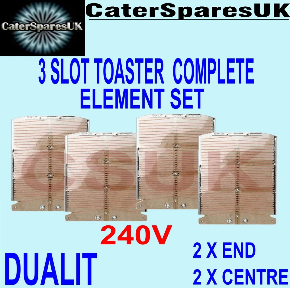 DUALIT 3 SLOT SLICE TOASTER COMPLETE ELEMENT SET 2 X END 2 X CENTRE GSP
