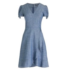 J. Crew Denim V Neck Short Sleeve A Line Dress Size 0 Blue Chambray