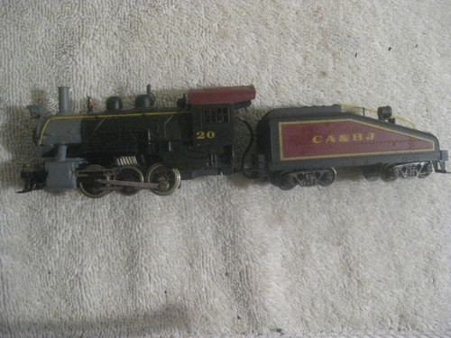 Vintage HO Scale 0-6-0 CA & BJ RR #20 Steam Locomotive with Tender for repair