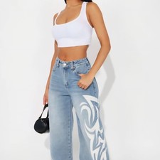NWT Junior's Furiosa Baggy Wide Leg Jeans Sz 3 Graphic Art Design 100 Cotton