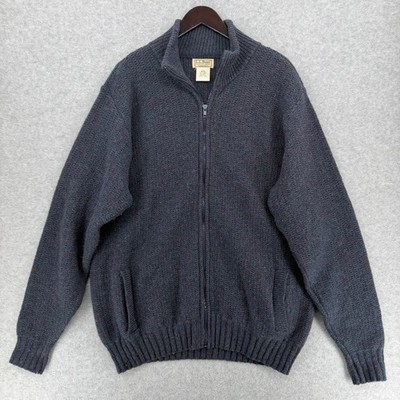 VTG 90s LL Bean Wool Sweater Mens XL Long Blue Speckled Full Zip Made USA Maine