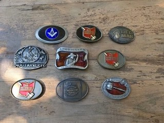 Lot of 9 Assorted Belt Buckles Some Enameled