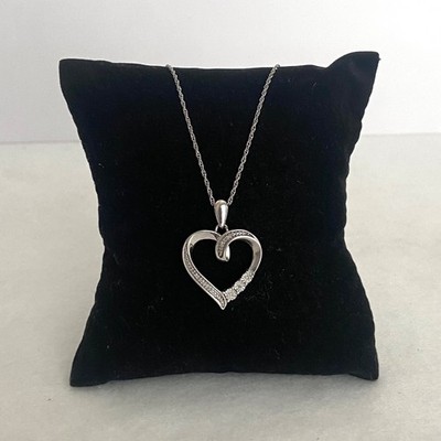 Sterling Silver 925 Diamond Open Heart Pendant Necklace 18'' Cable Chain