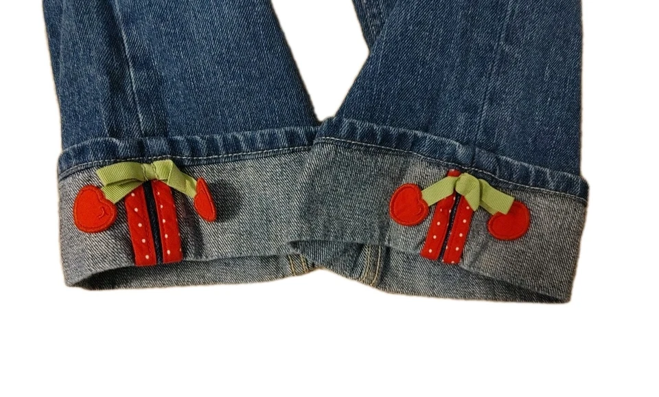 Pantalones de mezclilla Gymboree capri niñas talla 8 dobladillo con puños con punto rojo cerezas Jeans Foto 4 de 4