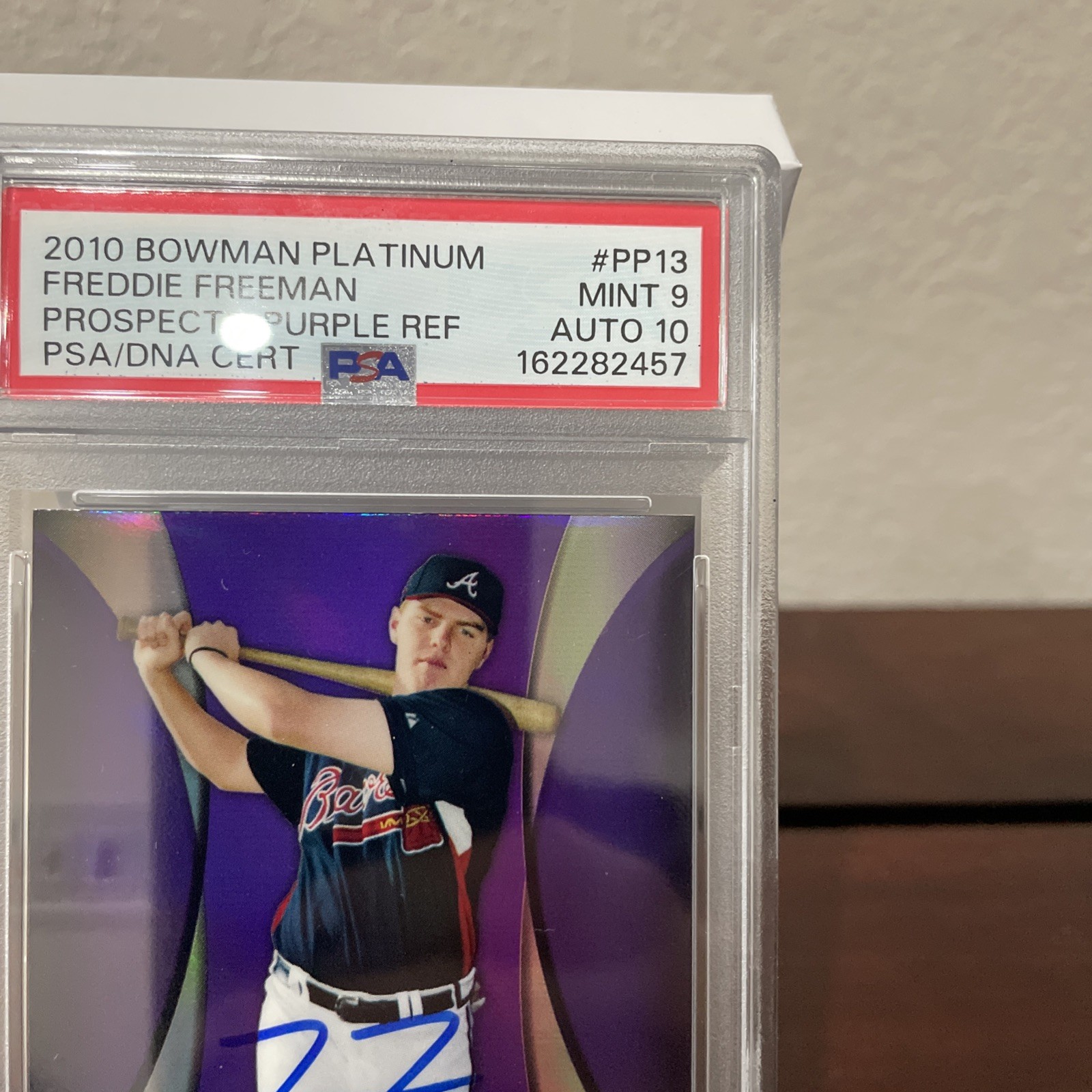 2010 Bowman Platinum Prospects Freddie Freeman Purple Ref Auto PSA 9 Auto 10 view 4