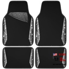 Bling Diamond Car Floor Mat Shining Rhinestones Carpet, Sparkly Silver Diamond