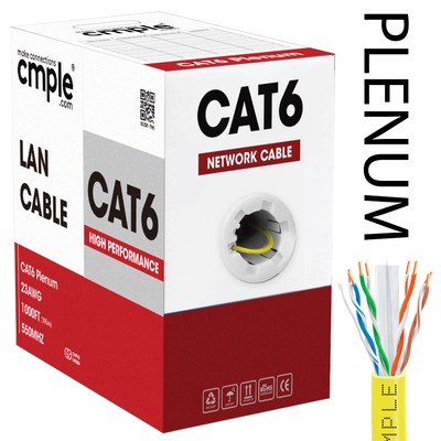 Plenum Cat6 Ethernet Cable 10 Gbps Cat 6 Network Cord LAN Wire 1000FT - Yellow