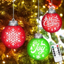 3 Pcs Outdoor LED Ornaments, Large Light Up Christmas Ball Ornaments 5" Batte...