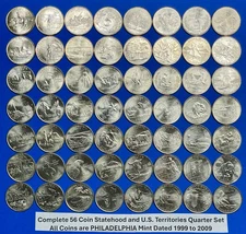 Complete Statehood State Quarter and U.S. Territory Set of 56 UNCIRCULATED Coins