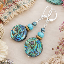 Abalone With Turquoise Drop Earrings 925 Sterling Silver Leverback Handcrafted
