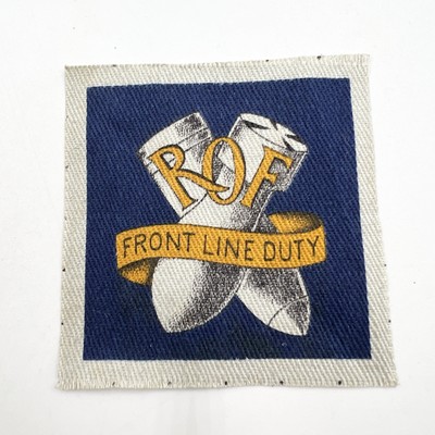 Original WW2 Royal Ordnance Factory Front Line Duty Printed Cloth Badge
