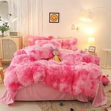 Faux Fur Tie-Dyed Pink White Red Colorful Comforter Full/Queen Z-pink-white