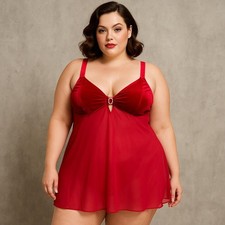Cacique Lane Bryant Red Velvet Sheer Babydoll Nightie Lingerie Plus Size 14/16