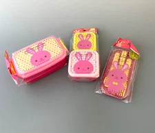 Daiso 8 piece Bento Lunch Boxes School Set Pink BUNNY RABBIT Cutlery Kids Child