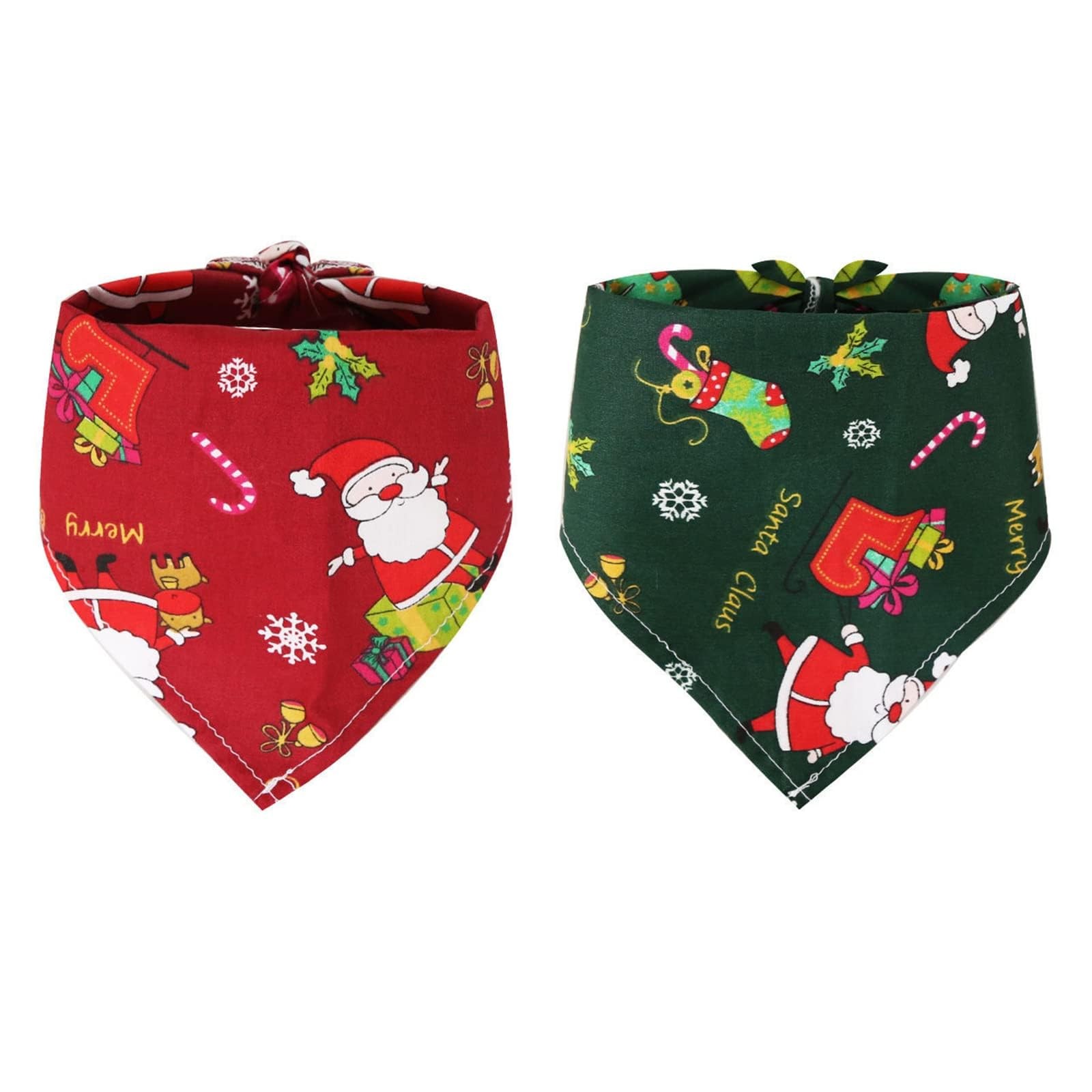 2Pcs Christmas Dog Bandanas,Christmas Pets Scarf Xmas Medium, Red Green