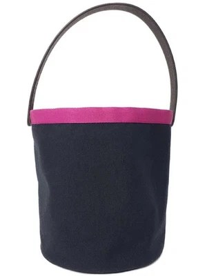 Sac seau Hermes Petit H en toile et cuir bleu marine violet - Photo 1/4