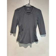 Jaanuu Women XXS Charcoal Gray Moto Ribbed 3/4 Sleeve V-Neck Scrub Top Pockets