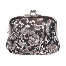 Japanese-style gold brocade clasp wallet with coin purse and pouch Silver