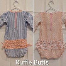NWOT Baby Ruffle Butts Rashguard 12-18 Mos Blue Pink Striped Polka Dot Swimsuit