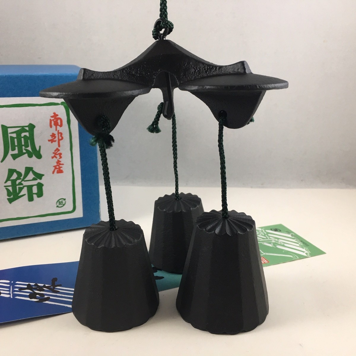 Japanese Furin Wind Chime Nambu Cast Iron Iwachu Black 3 Bells