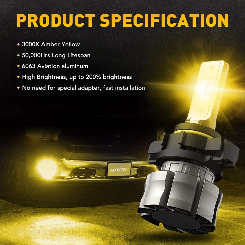 Luz antiniebla LED AUXITO 5202 bombillas amarillas para Chevy Silverado 1500 2500 HD 07-15 E Foto 2 de 4
