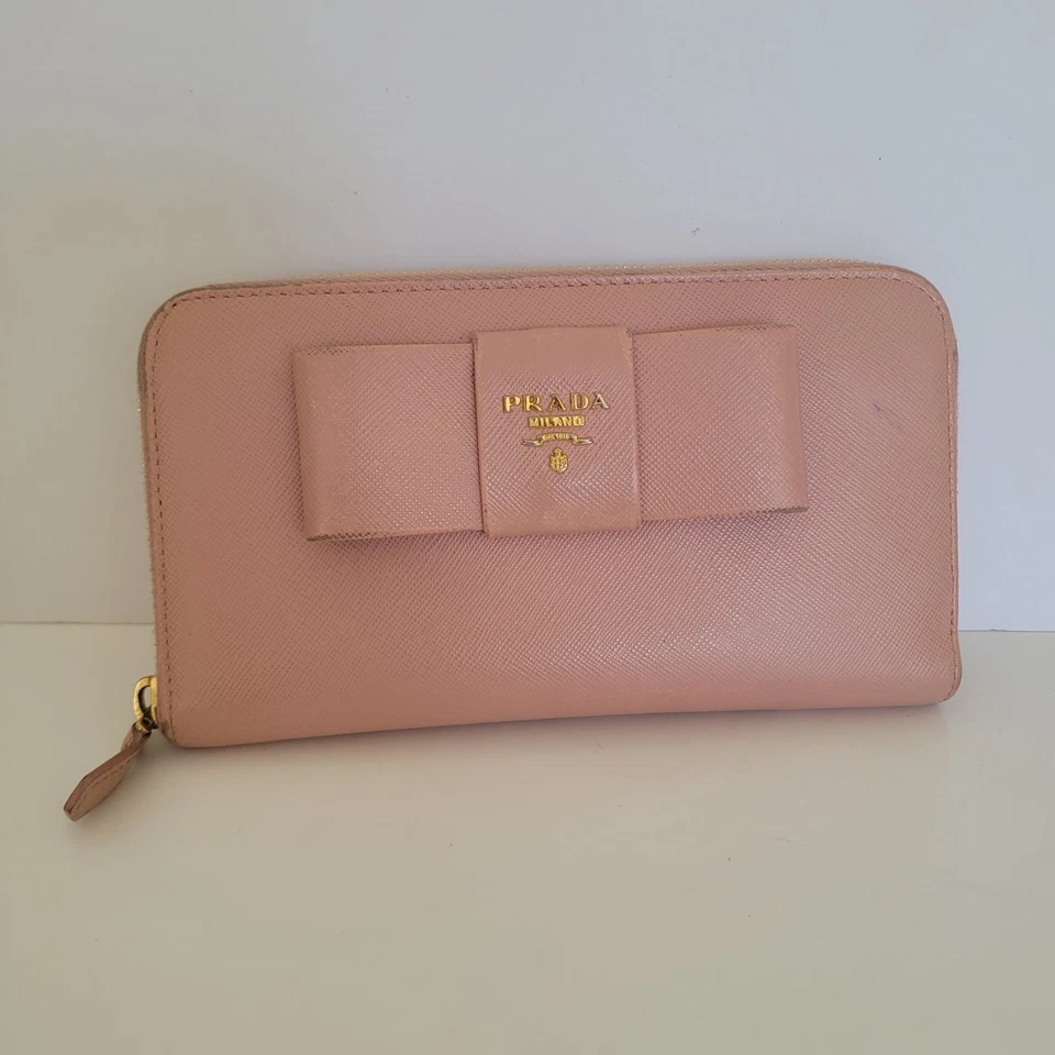 PRADA Saffiano Fiocco Orchidea Wallet Clutch Large Light Pink Zip Around Bow Box - Image 2 of 4