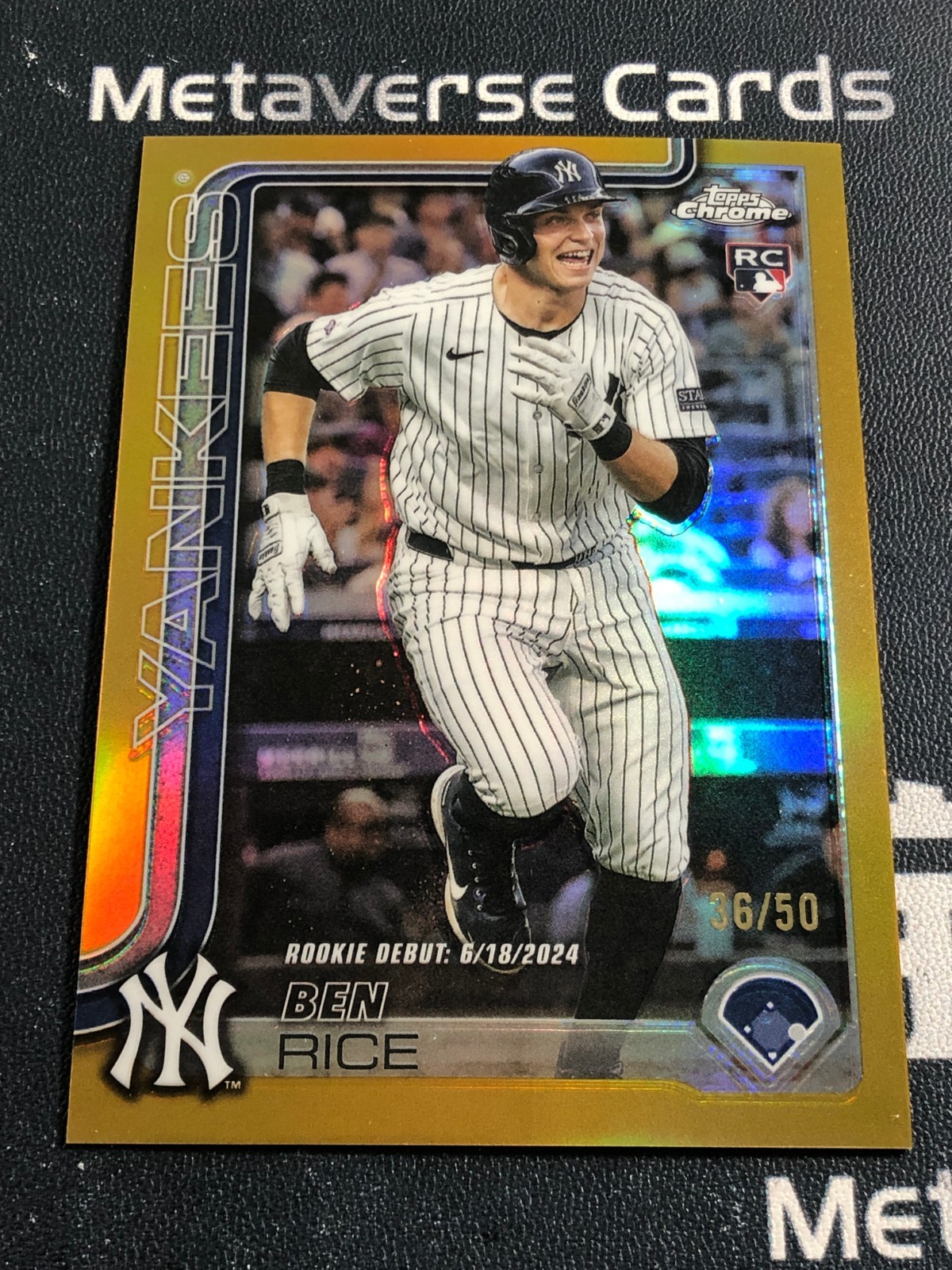 2025 Topps Chrome Update Ben Rice RC Rookie Debut Gold Refractor /50 Yankees