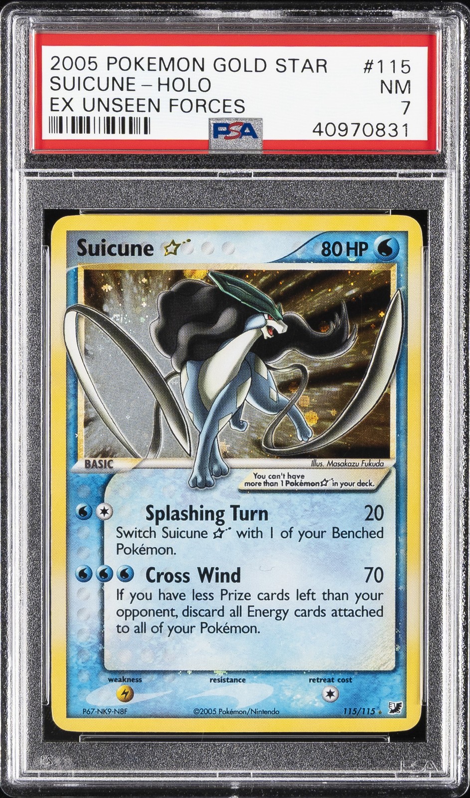 2005 POKEMON EX UNSEEN FORCES GOLD STAR #115 SUICUNE-HOLO PSA 7 view 1