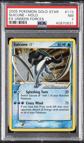2005 POKEMON EX UNSEEN FORCES GOLD STAR #115 SUICUNE-HOLO PSA 7