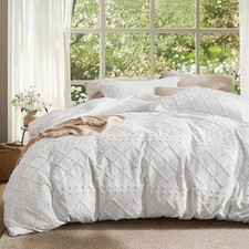 Boho Oversized King Duvet Cover - White Breathable Soft Boho Bedding, Machine