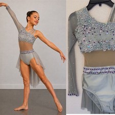 Custom solo dance costume gray lyrical one sleeve contemporary LC-large child