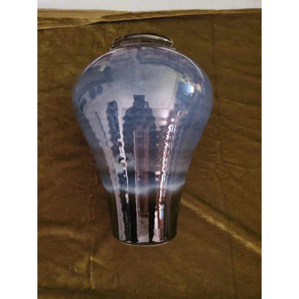 Jarrón de cerámica azul firmado arte cerámica decorativa ombre esmaltado moteado decoración del hogar Foto 3 de 4