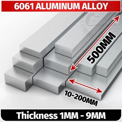 Aluminium Flat Bar Ali 1mm 1.5mm 2mm 2.5mm 3mm 4mm - 9mm Thickness 500mm Length - Image 1 of 4