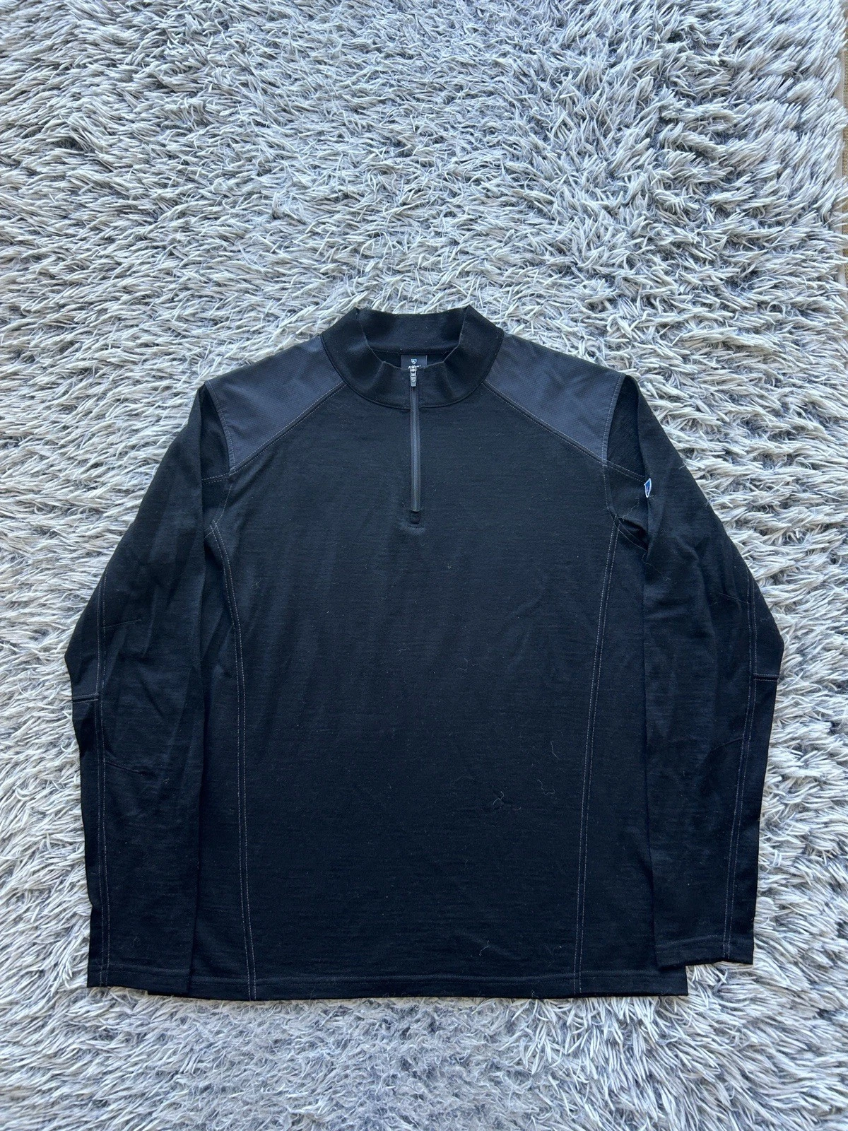 Kuhl Sweater Mens Large Black Stellr Merino Wool Base Layer Hiking Quarter Zip