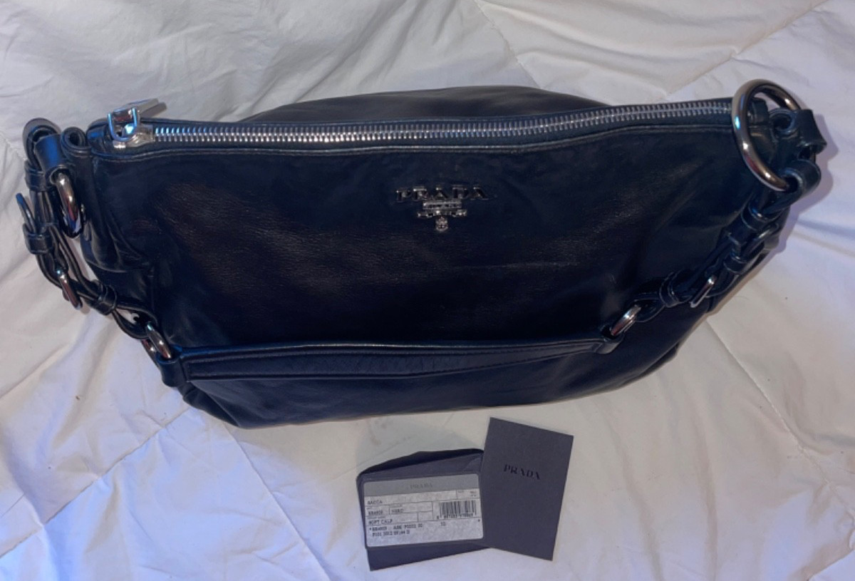 PRADA Black Soft Calf Nappa Leather BR4909 Shoulder Bag Hobo Handbag Purse thumbnail 3