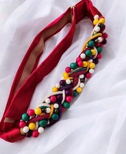 Carolyn Tanner Designs Braided Multicolor Beaded Red Boho Belt O/S Tag Missing