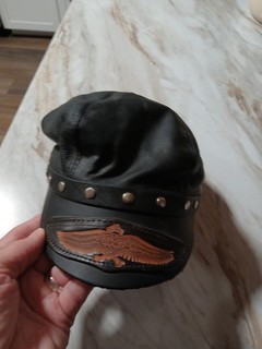 Vintage Freedom Machine Leather Studded Biker Cap Hat Black Size One Size USA