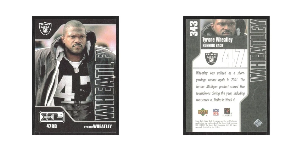 2002 Upper Deck XL Tyrone Wheatley Raiders #343 - Image 3 of 3