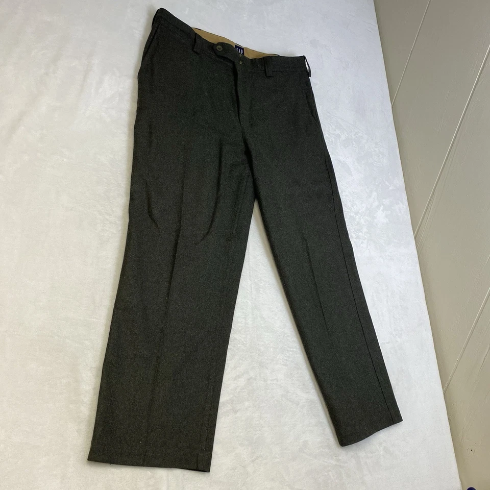 VTG Gap Pants Men 38x30 Grey Wool Tweed Military Wide Leg Trousers Infantry High - Image 2 of 4